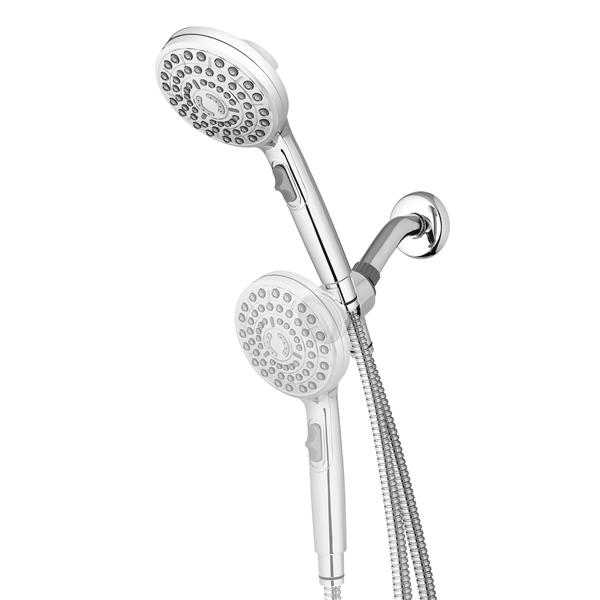 Proox Pommeau de douche double avec valve intégrée, haute pression 6  réglages pour couple sur salle de bain ou simple sur baignoire – Nickel  brossé