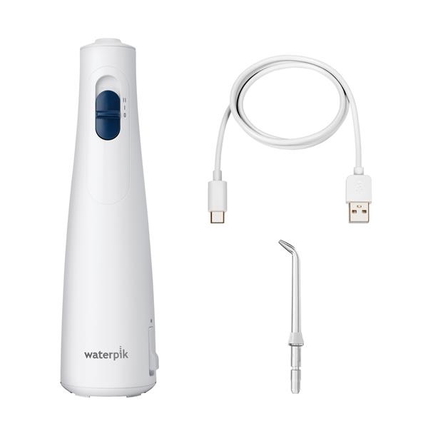 Hydropulseur portatif sans fil 1000 blanc avec câble de recharge et un embout de précision pour appareil portatif sans fil.